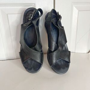 Dansko Jacinda Leather Faux Snakeskin Strappy Wedge Buckle Sandals